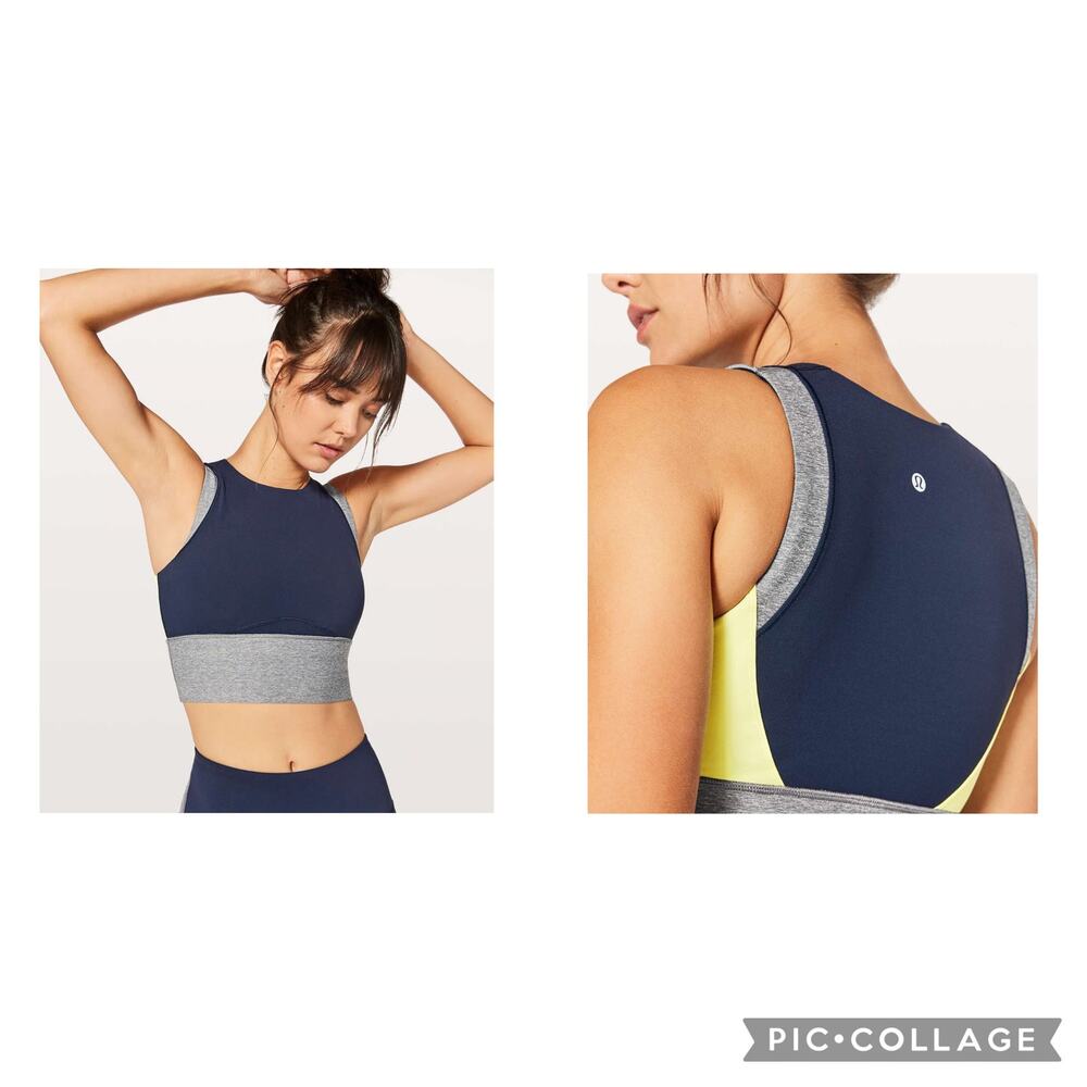 Lululemon Kick Serve Sweat Sport Bra Longline Navy Lime ColorBlack Crop top XS
